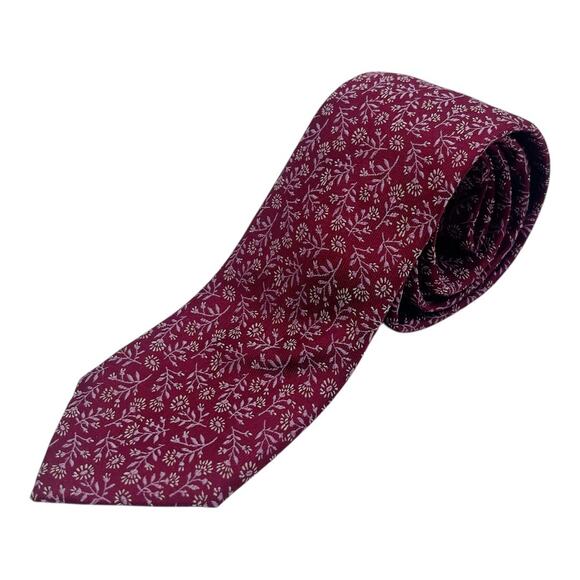 Charles Tyrwhitt of Jermyn St Burgundy Silk Tie Floral Design 3.5"x58" EUC - Picture 1 of 7
